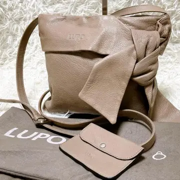 LUPO 리본 디자인 숄더백 주름 가죽 카드 케이스 포함 그레이지