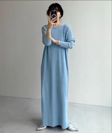 스트레치 크루넥 플리츠 원피스 [셀프 컷 가능]