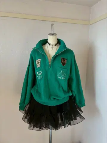 y2k00s 당시 와펜 하프 지퍼 맨투맨 헤이세이 갸루 스트릿 구제 의류