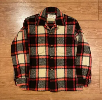 70s/울 체크 셔츠/오픈 카라/박스/울 셔츠