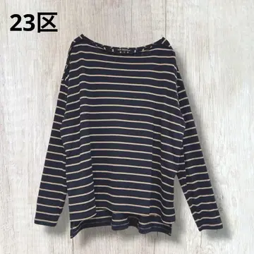 [ 23구 ] 보트넥 티셔츠 보더 울 100% 블랙 브라운 38