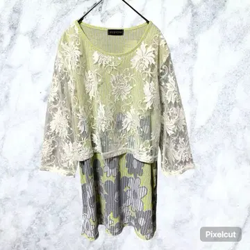 50227 새상품 RUPUAU 레이스 튜닉 원피스 꽃무늬 레이어드 스타일