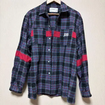 오버 프린트 체크 무늬 긴팔 셔츠 M