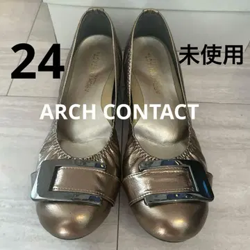 [ 미사용 ] ARCH CONTACT 브라운 골드 플랫 펌프스 24cm