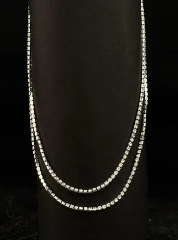 목걸이 더블 체인, 큐빅 (작은 알갱이 2mm), 실버