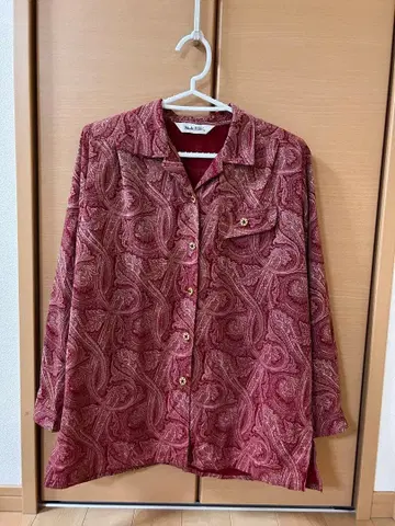 쇼와 레트로 페이즐리 무늬 긴팔 블라우스 셔츠 빨간색