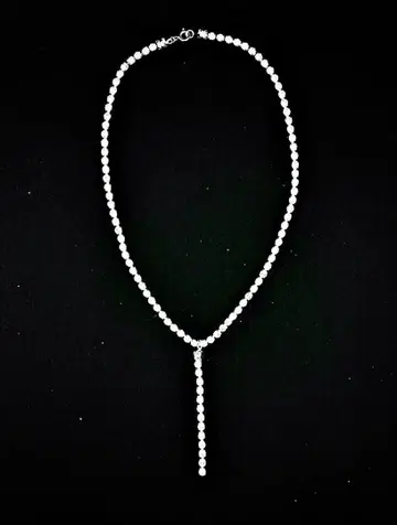 목걸이 I ( Y ) 형 디자인, 큐빅 ( 대형 4mm ), 실버