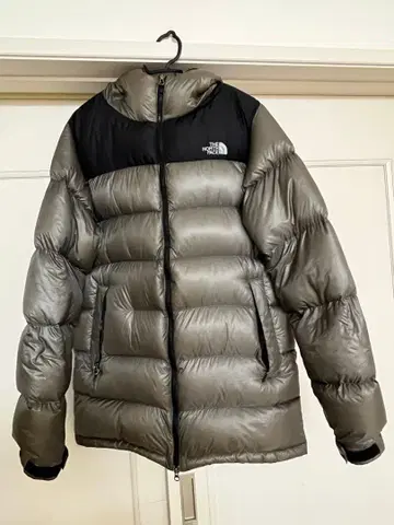 The North Face 후드 부착 다운 자켓 그레이/블랙 XL