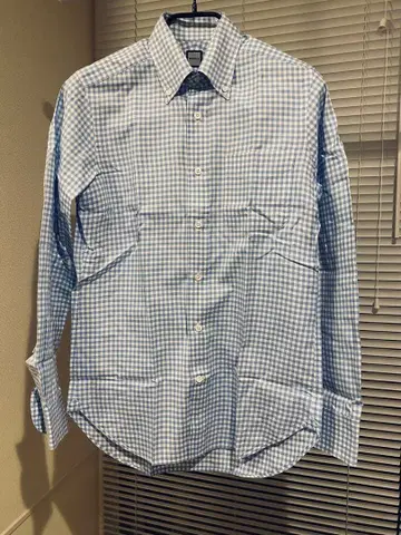 BEAMS F 버튼 다운 셔츠 37 깅엄 체크 스카이블루