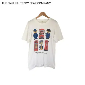 애니멀 T셔츠 테디 베어 프린트 영국 화이트 둥근넥 반팔 S