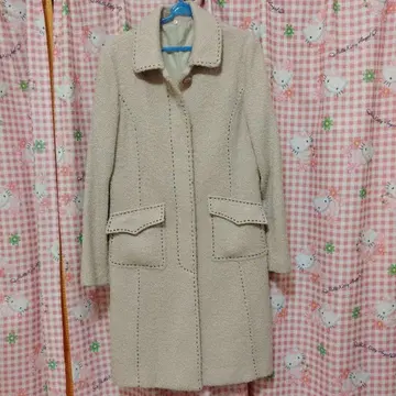 베이지 롱 코트 포켓 부착 벨트 없음