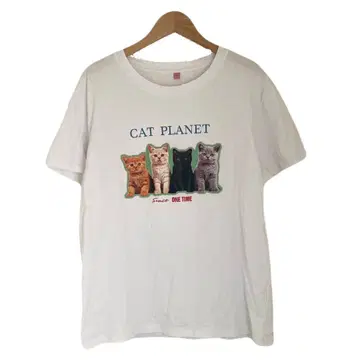 애니멀 T셔츠 캣 고양이 반팔 여성용 프린트 화이트 둥근넥