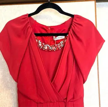 YAMADA 메틀리제 빨간색 플레어 슬리브 랩 드레스 M