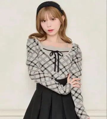 체크 레이어드 스타일 니트탑 그레이 apres jour