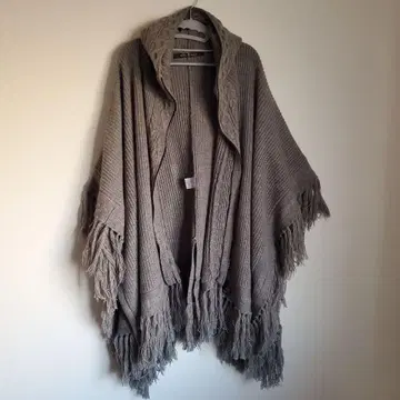 NOID. 프린지 니트 후디드 ZIP 판초 FREE size