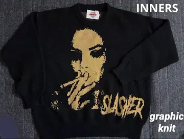 INNERS 그래픽 니트 블랙 스모킹