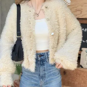 크롭 샤기 가디건