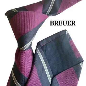 BREUER 보라색 네이비 스트라이프 레지멘탈 넥타이