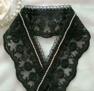 장식용 깃 *.큐빅 프릴 블랙 플라워 무늬 레이스