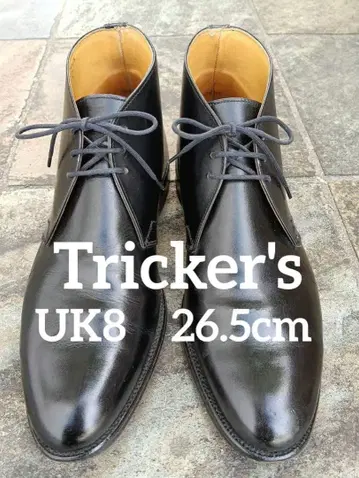 영국제 Tricker's 블랙 천연 가죽 처카 부츠 UK8 26.5cm