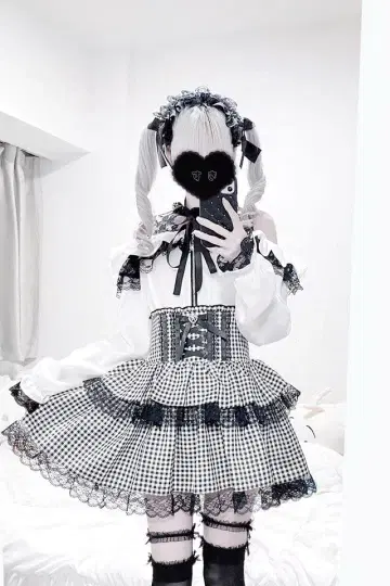 하이웨스트 스핀들 볼륨 치마바지 - BLK/화이트 size-F