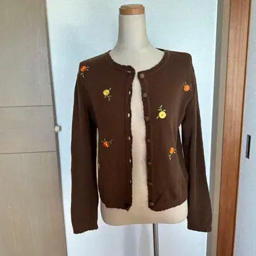 GALLERY VISCONTI 브라운 꽃무늬 자수 긴팔 가디건