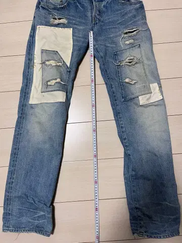 데미지 가공 패치워크 스트레이트 데님 M