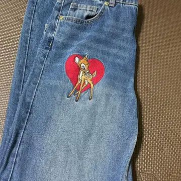 H&M 밤비 자수 데님 팬츠 하이웨스트 와이드 청바지