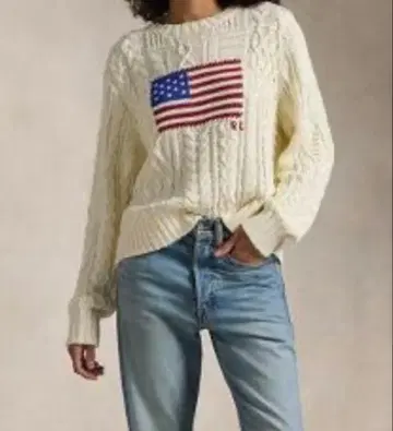 폴로 랄프 로렌 아란 니트 플래그 코튼 스웨터