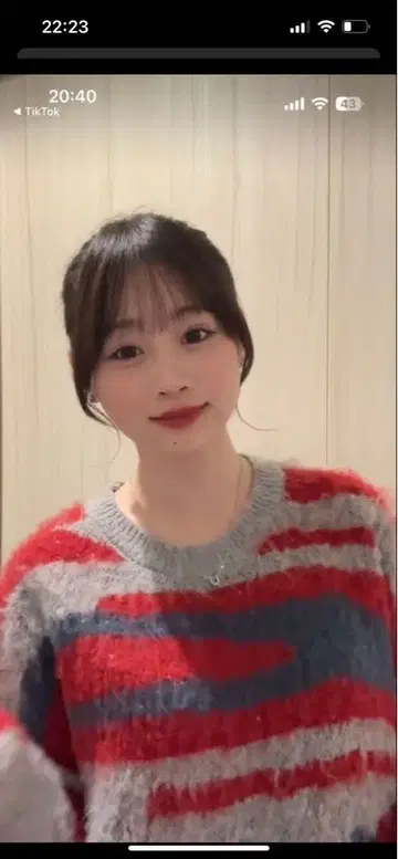 SALE 샤기 오버 사이즈 니트 스웨터 그레이 빨간색 파랑 스트라이프