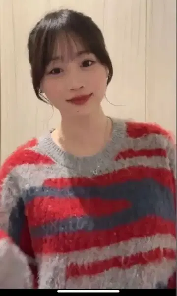 SALE 샤기 오버 사이즈 니트 스웨터 그레이 빨간색 파랑 스트라이프