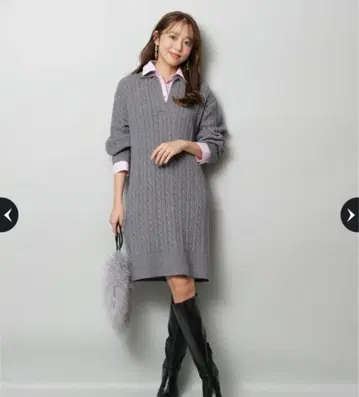 저스길리티 레이어드 케이블 미니 원피스 그레이