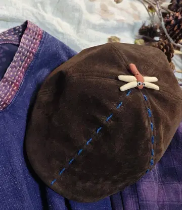 리메이크 네이비 나염 실 스티치 잠자리 모티브 모자