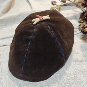 리메이크 네이비 나염 실 스티치 잠자리 모티브 모자