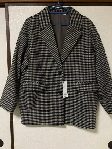 GU 코지 멜톤 체크 하프 코트 M