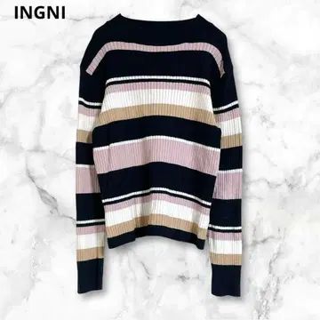 잉그 보더 리브 니트 긴팔 스웨터 상의 얇은 소재 가을/겨울 올 패턴 M