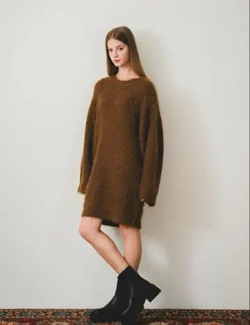 pinue 피누에 MIX얀 니트 원피스 브라운 퍼풍 원피스
