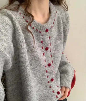 me jane 배색 스티치 니트 가디건