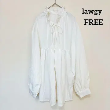 lawgy 프릴 넥 블라우스 화이트 코튼 100%