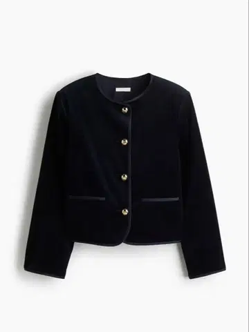 미사용 택 포함 H&M 벨벳 노카라 자켓 네이비