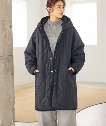 studio clip 퀼팅 후드 롱 코트