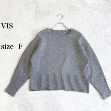 VIS 그레이 크루넥 니트 뒷 슬릿 F 사이즈