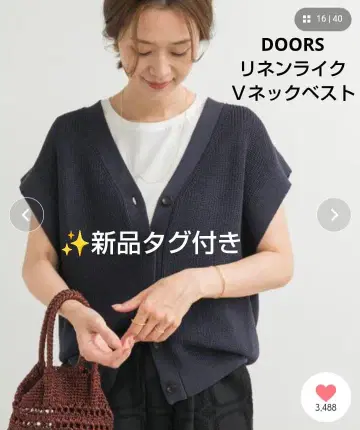 택 포함 새상품 2025ss DOORS 린넨라이크 V넥 베스트 네이비