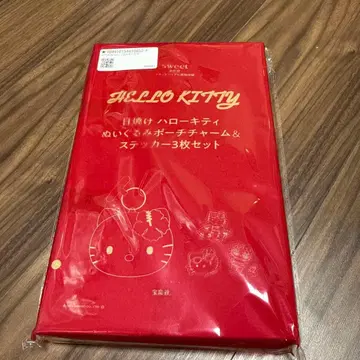Sweet 8월호 헬로키티 일광화상 봉제 인형 파우치 참, 스티커 3매
