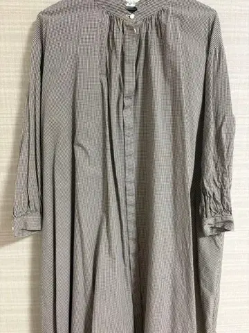 체크 무늬 7부 소매 셔츠 원피스