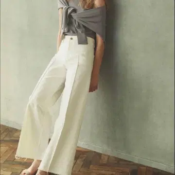 CACHEC 화이트 와이드 데님 팬츠