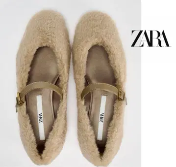 ZARA 스트랩 인조 모피 발레 슈즈
