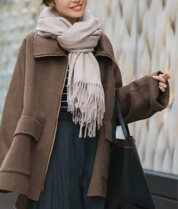 noble 카멜 믹스 리버 지퍼 코트 카키 38