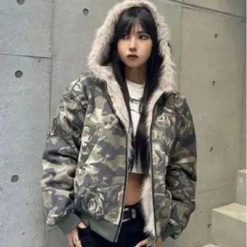 카모플라주 밀리터리 후드 부착 코트 점퍼 방한 두꺼운 원단 아우터 겨울