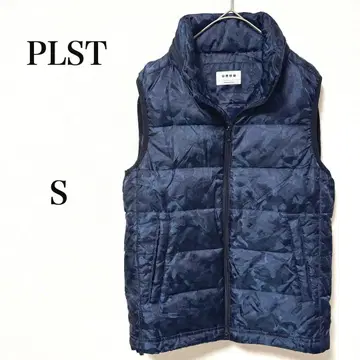 PLST (플라스테) 네이비 카모 패턴 다운 베스트 S 옷깃 후드 수납형